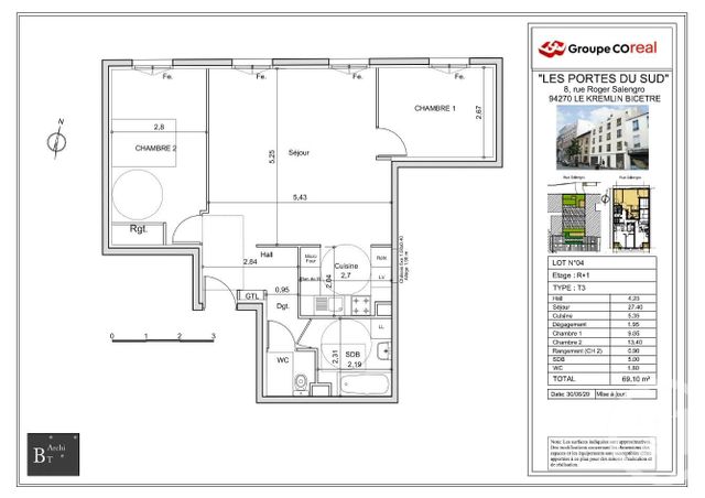 Appartement F3 à vendre - 3 pièces - 69.1 m2 - LE KREMLIN BICETRE - 94 - ILE-DE-FRANCE - Century 21 K.B. Immobilier