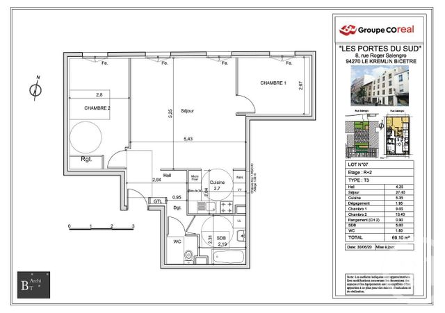 Appartement F3 à vendre - 3 pièces - 69.1 m2 - LE KREMLIN BICETRE - 94 - ILE-DE-FRANCE - Century 21 K.B. Immobilier